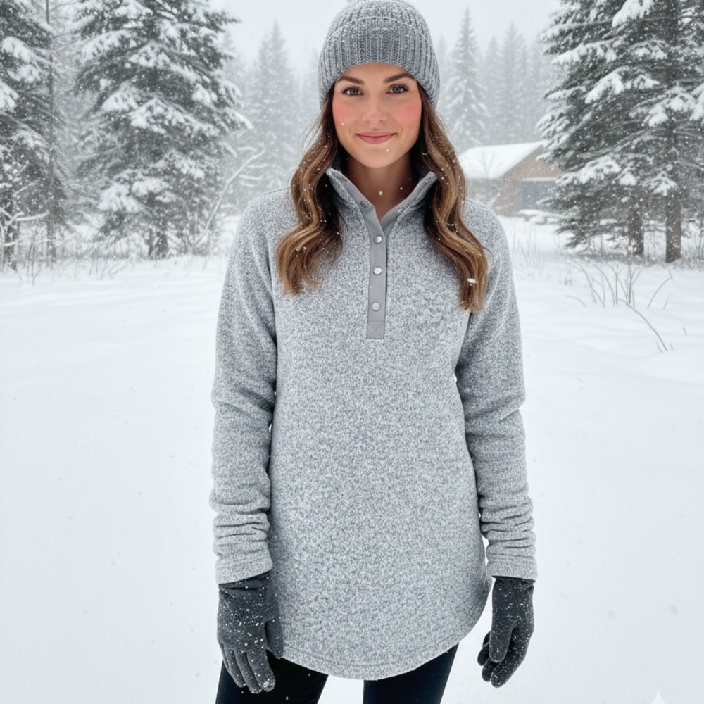 Charles River Apparel Women’s Hingham Heather Gray Button-Up Pullover S